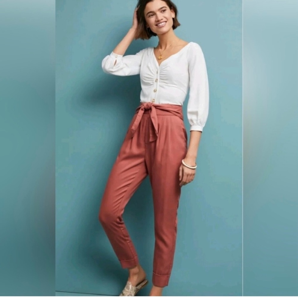 Cartionerre from Anthropologie size 14 high waisted pants. Neutral pink color.